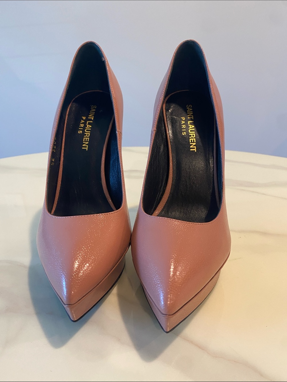 Saint Laurent Dusty Pink Leather Platform Pumps - Picture 3 of 9